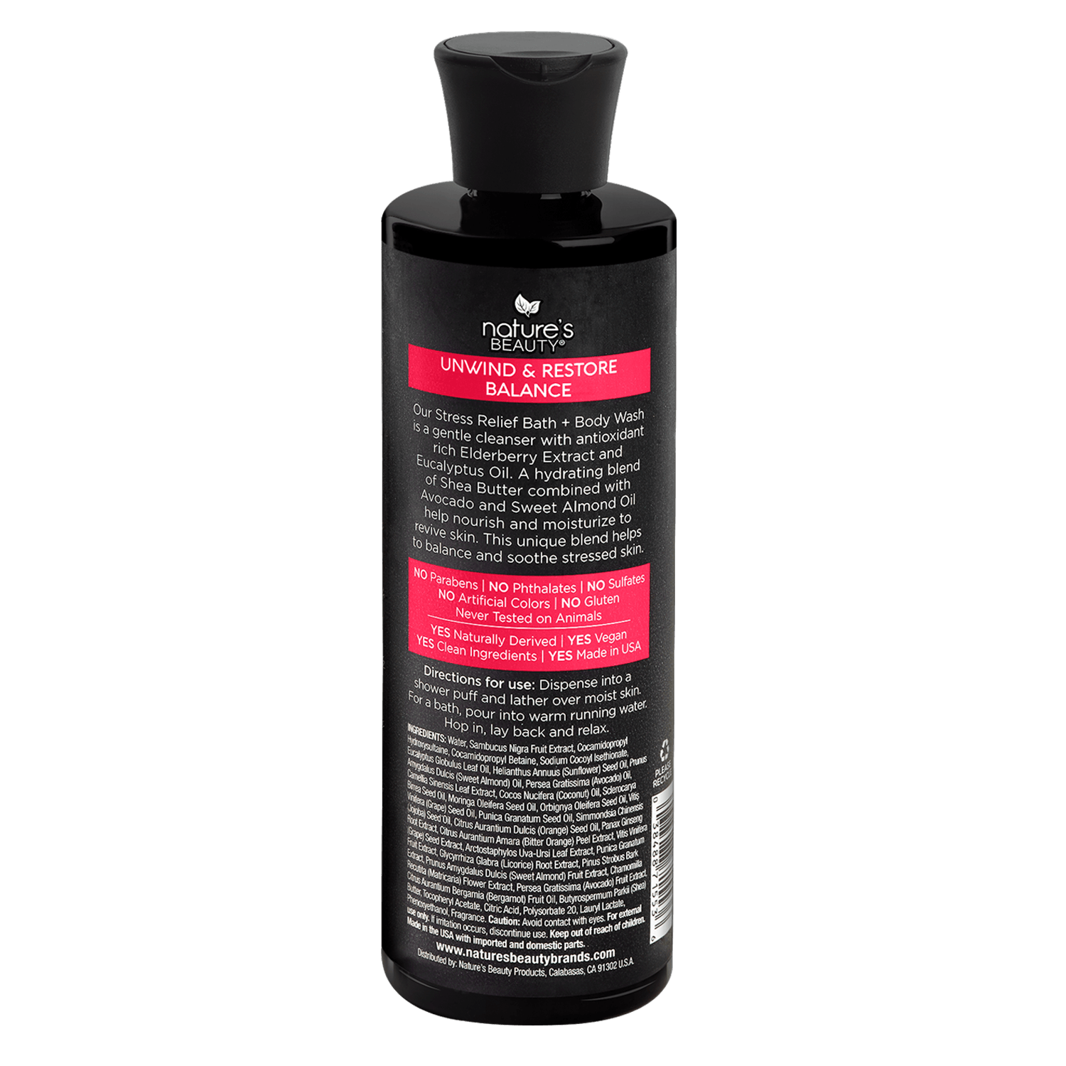 Elderberry Eucalyptus Stress Relief Bath + Body Wash Nature's Beauty Body Care 